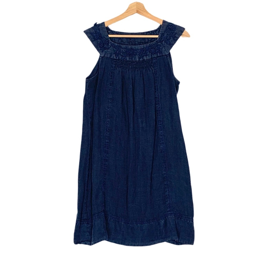 Zara Basic Navy Blue Dress Floral Appliqué Sleeveless Size Large